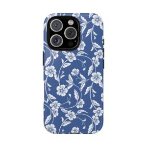 Blue Floral Tough Phone Case — Protective Floral iPhone Cover - Image 99