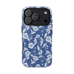 Blue Floral Tough Phone Case — Protective Floral iPhone Cover - Image 119