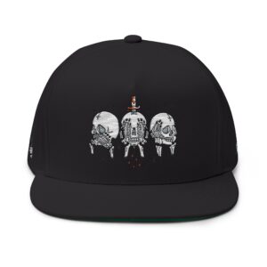 Skull Trio Embroidered Flat Bill Cap - Image 6