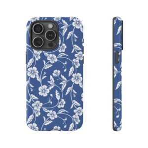 Blue Floral Tough Phone Case — Protective Floral iPhone Cover - Image 81