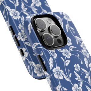 Blue Floral Tough Phone Case — Protective Floral iPhone Cover - Image 100