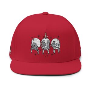 Skull Trio Embroidered Flat Bill Cap - Image 14