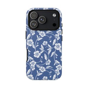 Blue Floral Tough Phone Case — Protective Floral iPhone Cover - Image 120