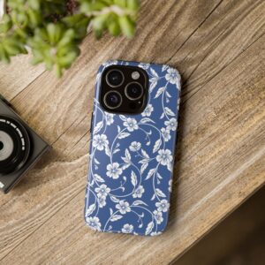Blue Floral Tough Phone Case — Protective Floral iPhone Cover - Image 102